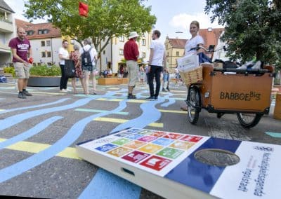 Nachhaltigkeitsabend an der Schleifmühle in Ingolstadt, SDG-Cornhole-Spiel, Foto: Stadt Ingolstadt / Ulrich Rössle