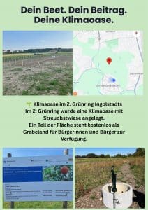 Plakat der Klimaoase mit Fotos und Text.